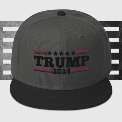 Snapback Hat Trump 2024 Black WritingThis is the snapback of your dreams! It's structured and high-profile, with a flat visor and a subtle grey under visor. 

• 85% acrylic, 15% wool
• Structured, 6-Snapback Hat Trump 2024 Black Writing