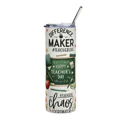 Teacher Stainless Steel 20oz Skinny TumblerEnjoy hot or cold drinks on the go with this stylish stainless steel tumbler! This reusable tumbler with a metal straw is a perfect combo for hot or cold drinks at aTeacher Stainless Steel 20oz Skinny Tumbler