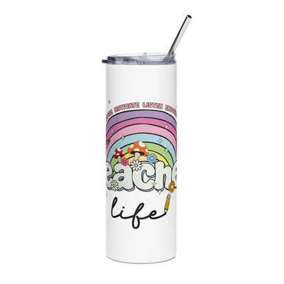 Teacher Life Stainless Steel 20oz Skinny TumblerEnjoy hot or cold drinks on the go with this stylish stainless steel tumbler! This reusable tumbler with a metal straw is a perfect combo for hot or cold drinks at aTeacher Life Stainless Steel 20oz Skinny Tumbler