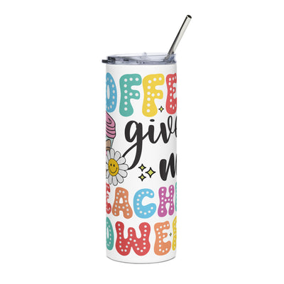 Coffee Teacher Powers Stainless Steel 20oz Skinny TumblerEnjoy hot or cold drinks on the go with this stylish stainless steel tumbler! This reusable tumbler with a metal straw is a perfect combo for hot or cold drinks at aCoffee Teacher Powers Stainless Steel 20oz Skinny Tumbler