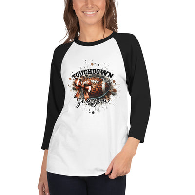 Women's 3/4 Sleeve Raglan Shirt Touchdown SeasonA stylish spin on the classic baseball raglan. The combed cotton blend makes it super soft, comfortable, and lightweight.

• All solid colors are 100% ring-spun cottWomen'