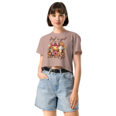 Women’s Crop Top Just A GirlThis crop top is made of 100% combed cotton, which makes the shirt extremely soft and more durable than regular cotton shirts. The relaxed fit and dropped shoulders Crop Top
