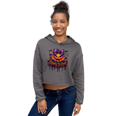 Women's Crop Hoodie Spooky SeasonLet fashion take over your wardrobe with this great statement piece. The trendy raw hem and matching drawstrings means that this hoodie is bound to become a true favCrop Hoodie Spooky Season