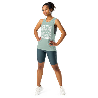 Ladies’ Muscle Tank Hot Mom White LetteringThis comfortable muscle tank is soft and flowy with low cut armholes for a relaxed look.

• 65% polyester, 35% viscose
• Athletic Heather is 52% polyester, 48% viscoLadies’ Muscle Tank Hot Mom White Lettering